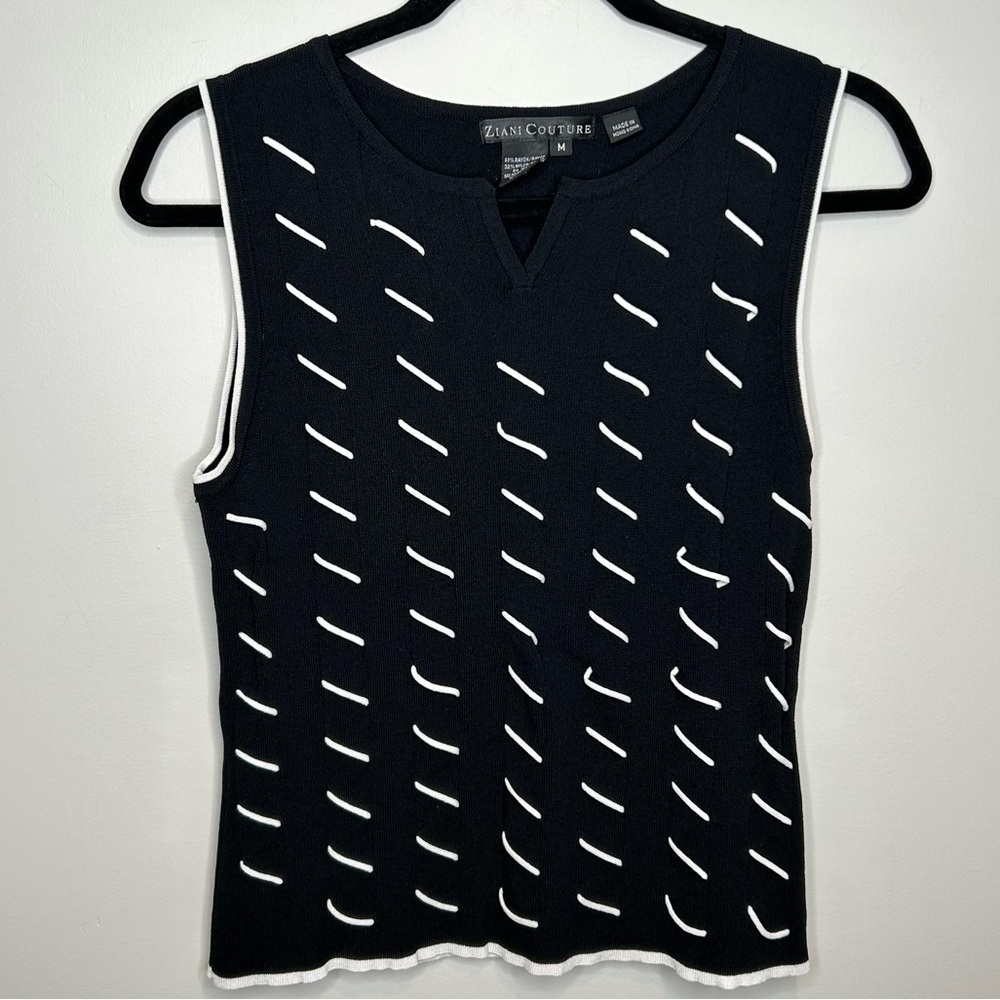 Y2K style Ziani Couture‎ black and white sleeveless blouse size medium